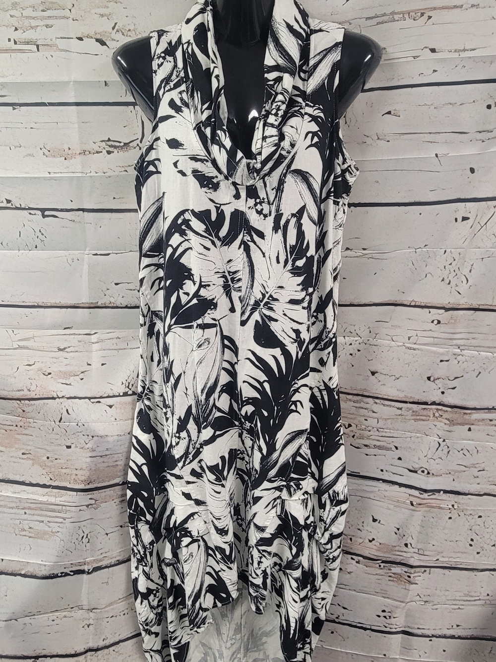 Cynthia Rowley Coastal Tropical Palm Print Midi Dress XS Cowl Neck Sleeveless